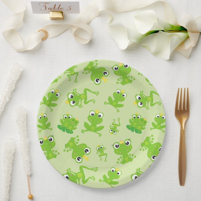 Frog Pattern, Cute Frogs, Green Frogs, Frog Prince Paper Plates (Wedding)