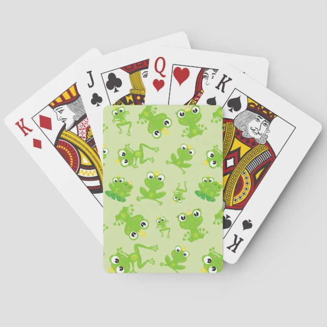 Frog Pattern, Cute Frogs, Green Frogs, Frog Prince Poker Cards (Back)