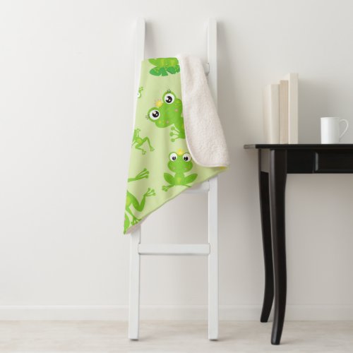 Frog Pattern Cute Frogs Green Frogs Frog Prince Sherpa Blanket