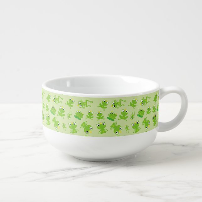 Frog Pattern, Cute Frogs, Green Frogs, Frog Prince Soup Mug (Left)