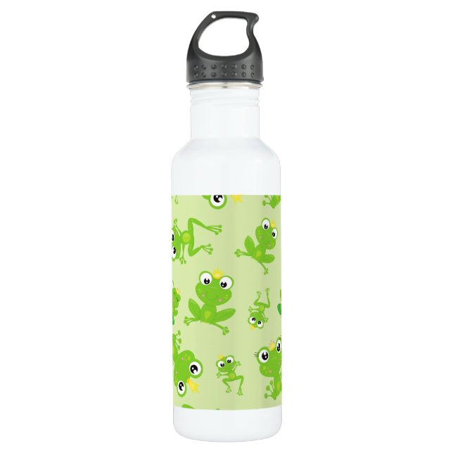 Frog Pattern, Cute Frogs, Green Frogs, Frog Prince Stainless Steel Water Bottle (Front)
