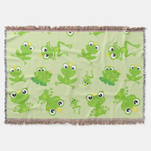 Frog Pattern Cute Frogs Green Frogs Frog Prince Throw Blanket