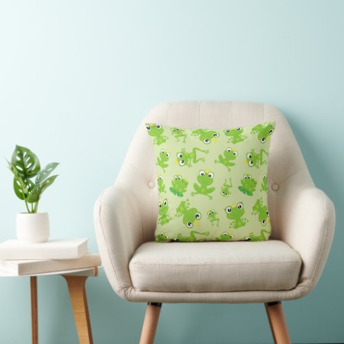 Frog Pattern Cute Frogs Green Frogs Frog Prince Throw Pillow