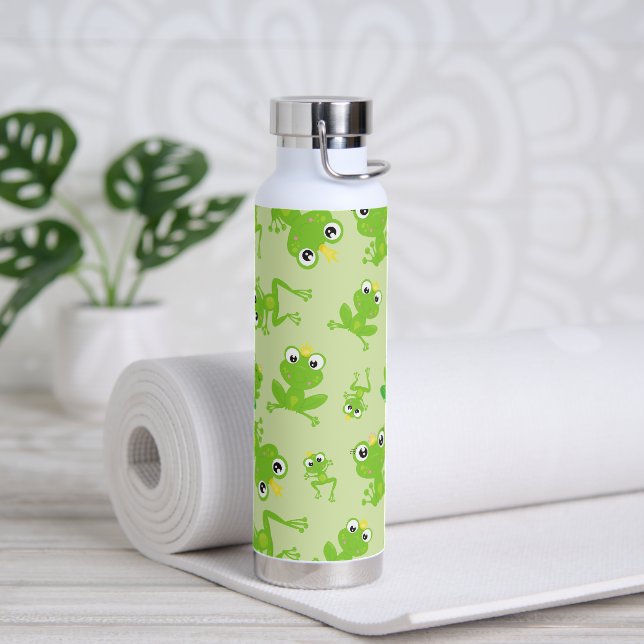 Frog Pattern, Cute Frogs, Green Frogs, Frog Prince Water Bottle (Yoga)