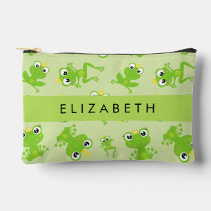 Frog Pattern, Green Frogs, Frog Prince, Your Name Accessory Pouch