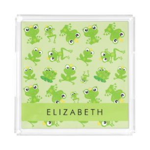 Frog Pattern, Green Frogs, Frog Prince, Your Name Acrylic Tray