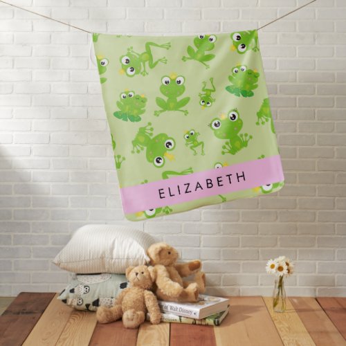 Frog Pattern Green Frogs Frog Prince Your Name Baby Blanket