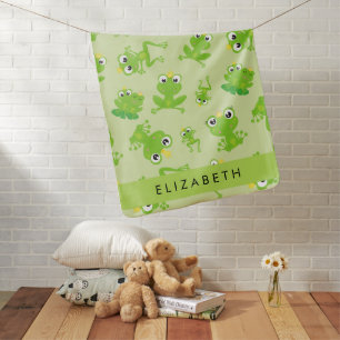 Frog Pattern, Green Frogs, Frog Prince, Your Name Baby Blanket