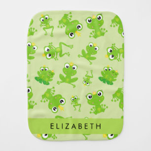 Frog Pattern, Green Frogs, Frog Prince, Your Name Baby Burp Cloth