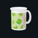 Frog Pattern, Green Frogs, Frog Prince, Your Name Beverage Pitcher<br><div class="desc">Cute,  fun and adorable pattern with green frogs. Modern and trendy gift,  perfect for the frog lover in your life. Personalize by adding your name,  nickname,  monogram or initials.</div>