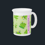 Frog Pattern, Green Frogs, Frog Prince, Your Name Beverage Pitcher<br><div class="desc">Cute,  fun and adorable pattern with green frogs. Modern and trendy gift,  perfect for the frog lover in your life. Personalize by adding your name,  nickname,  monogram or initials.</div>