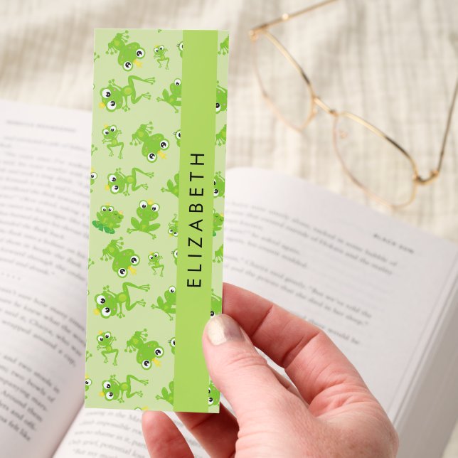 Frog Pattern, Green Frogs, Frog Prince, Your Name Bookmarks (Hand)