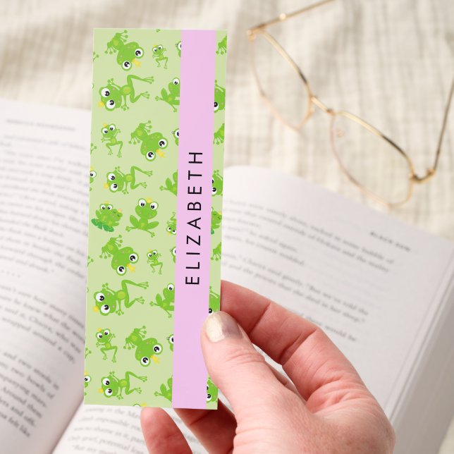 Frog Pattern, Green Frogs, Frog Prince, Your Name Bookmarks (Hand)