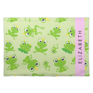 Frog Pattern, Green Frogs, Frog Prince, Your Name Cloth Placemat