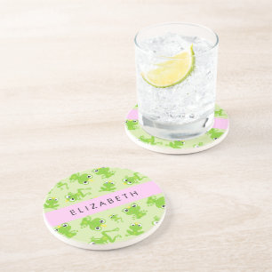 Frog Pattern, Green Frogs, Frog Prince, Your Name Coaster