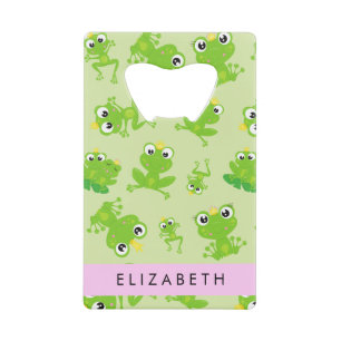 Frog Pattern, Green Frogs, Frog Prince, Your Name Credit Card Bottle Opener
