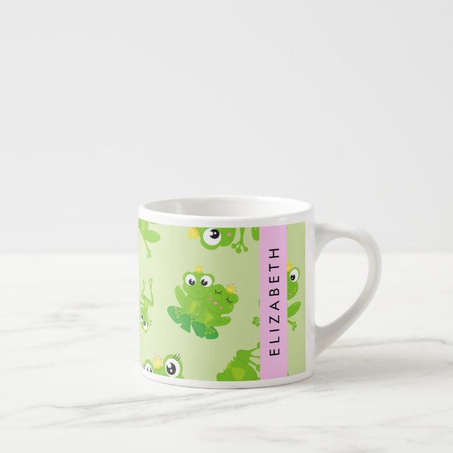 Frog Pattern, Green Frogs, Frog Prince, Your Name Espresso Cup (Right)