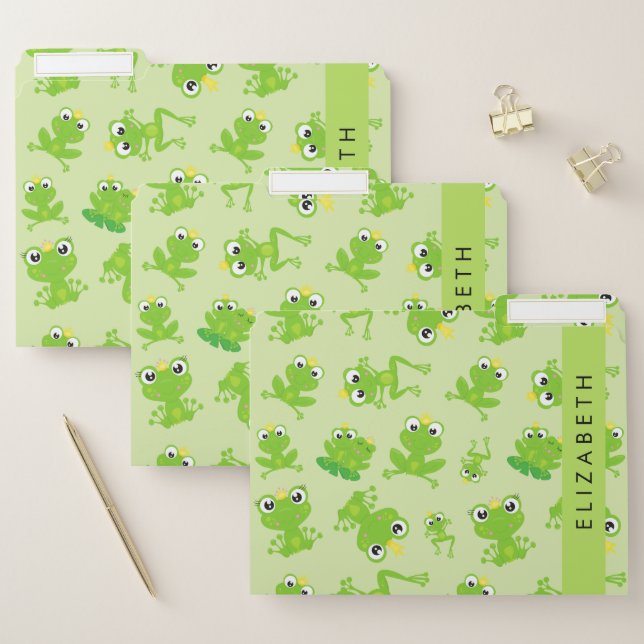 Frog Pattern, Green Frogs, Frog Prince, Your Name File Folder (Set)