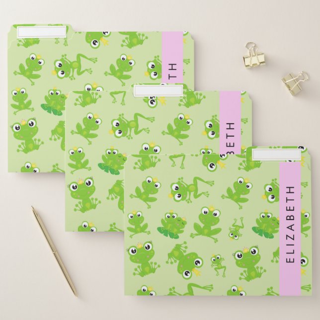 Frog Pattern, Green Frogs, Frog Prince, Your Name File Folder (Set)