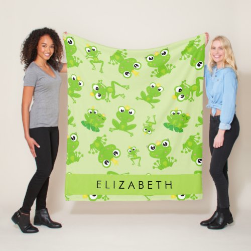 Frog Pattern Green Frogs Frog Prince Your Name Fleece Blanket