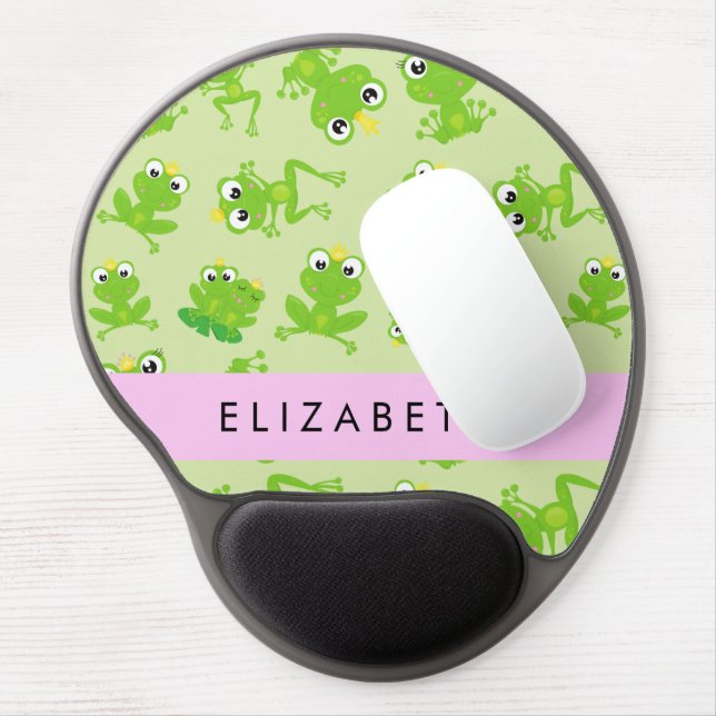 Frog Pattern, Green Frogs, Frog Prince, Your Name Gel Mouse Pad (Left Side)