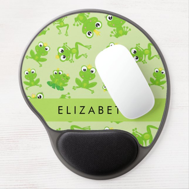 Frog Pattern, Green Frogs, Frog Prince, Your Name Gel Mouse Pad (Left Side)