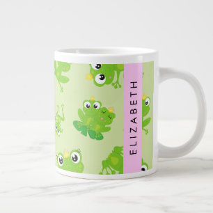 Frog Pattern, Green Frogs, Frog Prince, Your Name Giant Coffee Mug