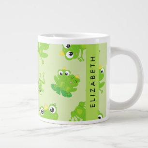 Frog Pattern, Green Frogs, Frog Prince, Your Name Giant Coffee Mug