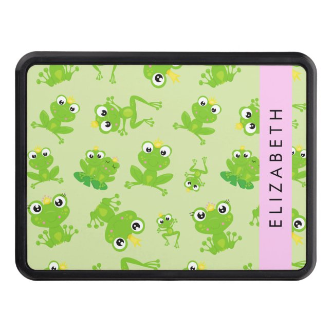Frog Pattern, Green Frogs, Frog Prince, Your Name Hitch Cover (Front)