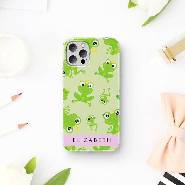 Frog Pattern, Green Frogs, Frog Prince, Your Name iPhone Case (Creator Uploaded)