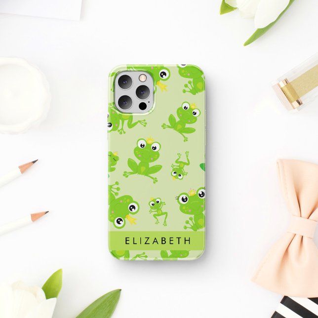 Frog Pattern, Green Frogs, Frog Prince, Your Name iPhone Case (Creator Uploaded)