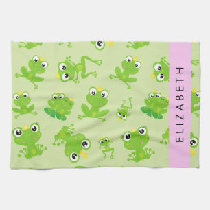 Frog Pattern, Green Frogs, Frog Prince, Your Name Kitchen Towel