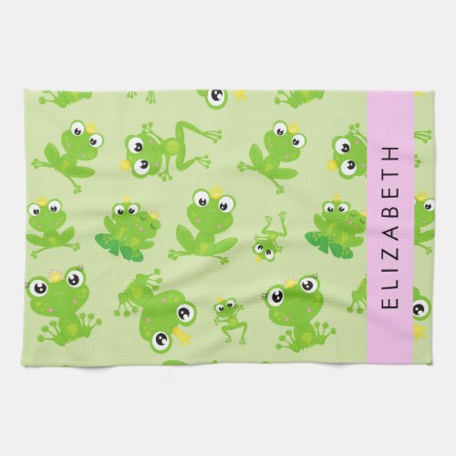 Frog Pattern Green Frogs Frog Prince Your Name Kitchen Towel