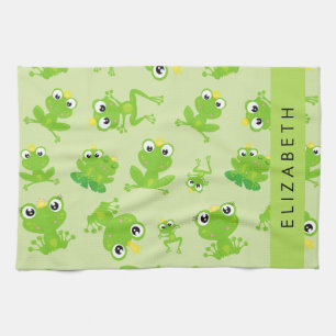 Frog Pattern, Green Frogs, Frog Prince, Your Name Kitchen Towel
