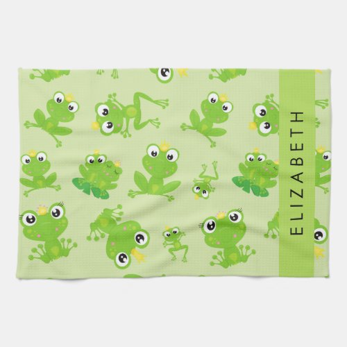 Frog Pattern Green Frogs Frog Prince Your Name Kitchen Towel