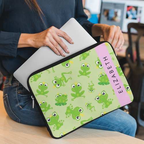 Frog Pattern Green Frogs Frog Prince Your Name Laptop Sleeve