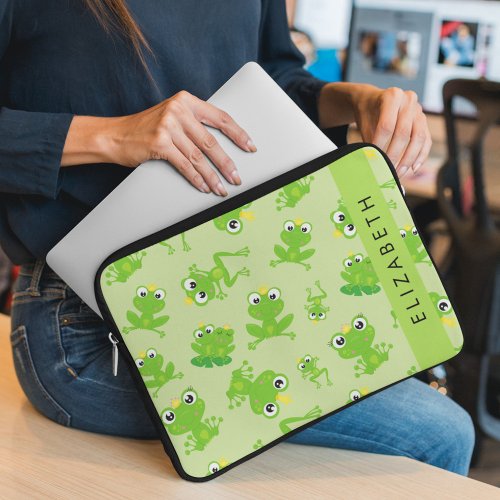 Frog Pattern Green Frogs Frog Prince Your Name Laptop Sleeve
