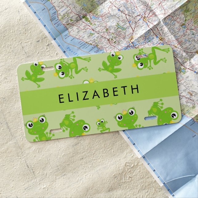 Frog Pattern, Green Frogs, Frog Prince, Your Name License Plate (In Situ)