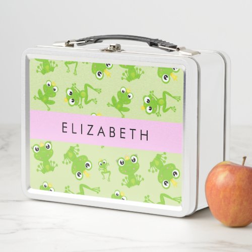 Frog Pattern Green Frogs Frog Prince Your Name Metal Lunch Box