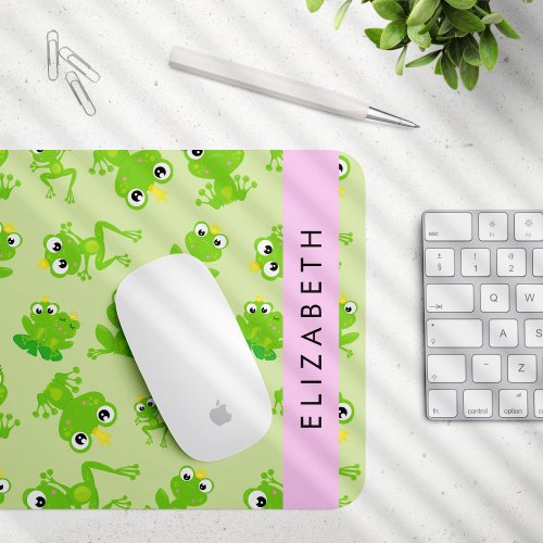 Frog Pattern Green Frogs Frog Prince Your Name Mouse Pad