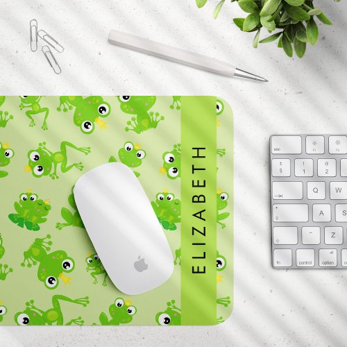 Frog Pattern Green Frogs Frog Prince Your Name Mouse Pad