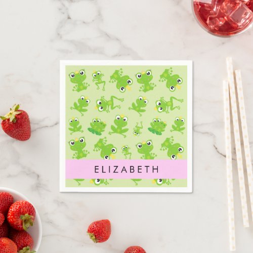 Frog Pattern Green Frogs Frog Prince Your Name Napkins