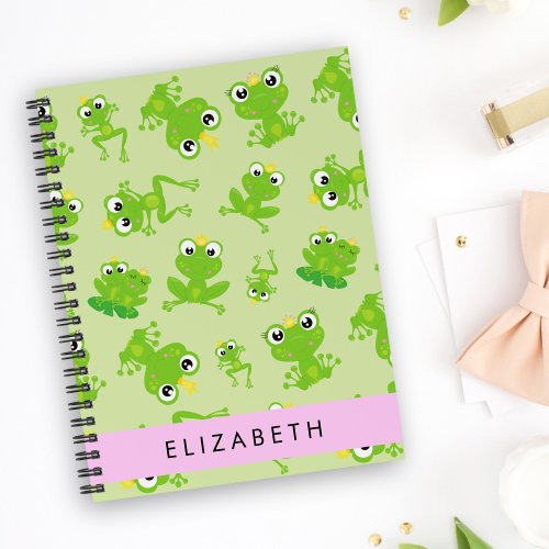 Frog Pattern Green Frogs Frog Prince Your Name Notebook