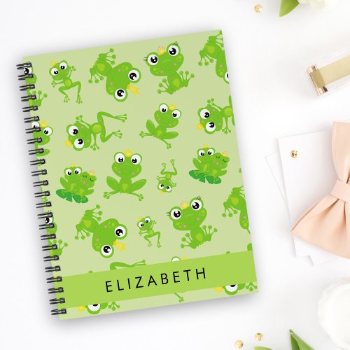 Frog Pattern Green Frogs Frog Prince Your Name Notebook