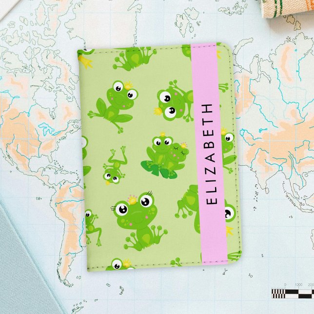 Frog Pattern, Green Frogs, Frog Prince, Your Name Passport Holder (Creator Uploaded)