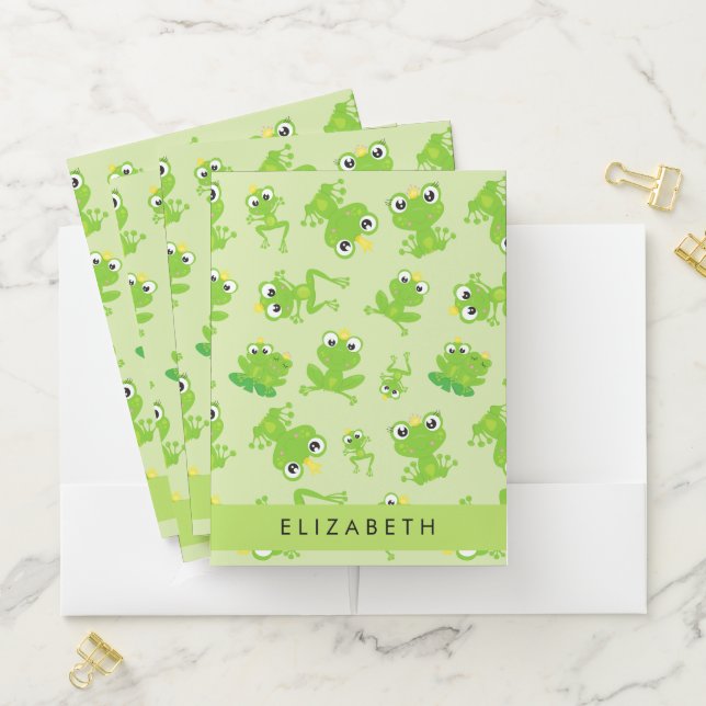 Frog Pattern, Green Frogs, Frog Prince, Your Name Pocket Folder (In Situ)