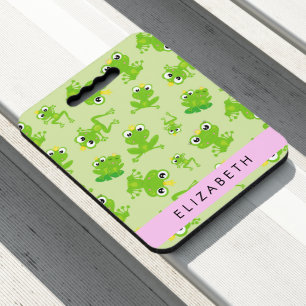 Frog Pattern, Green Frogs, Frog Prince, Your Name Seat Cushion