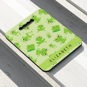 Frog Pattern, Green Frogs, Frog Prince, Your Name Seat Cushion