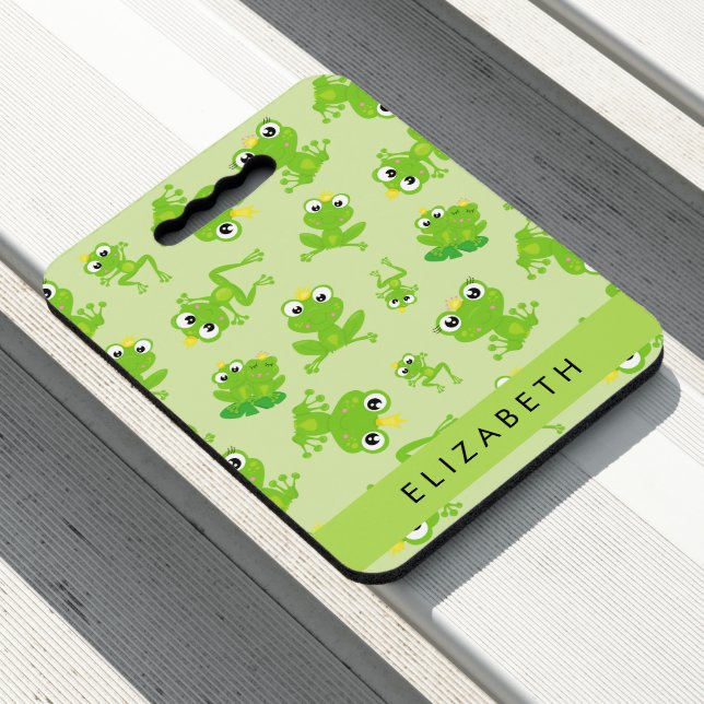 Frog Pattern, Green Frogs, Frog Prince, Your Name Seat Cushion (In Situ)