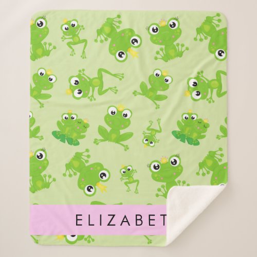 Frog Pattern Green Frogs Frog Prince Your Name Sherpa Blanket